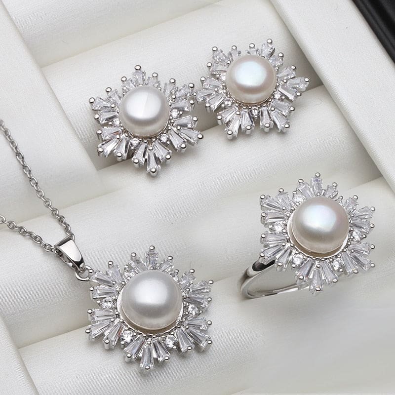 real white black freshwater sterling silver natural pearl jewelry set