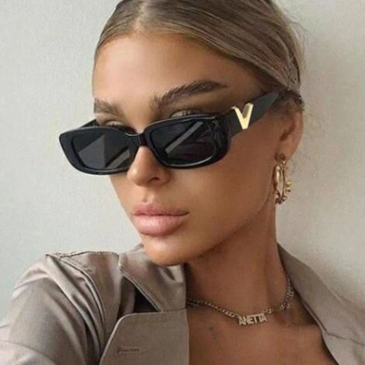 retro frame rectangle luxury v with metal hinges uv400 sunglasses