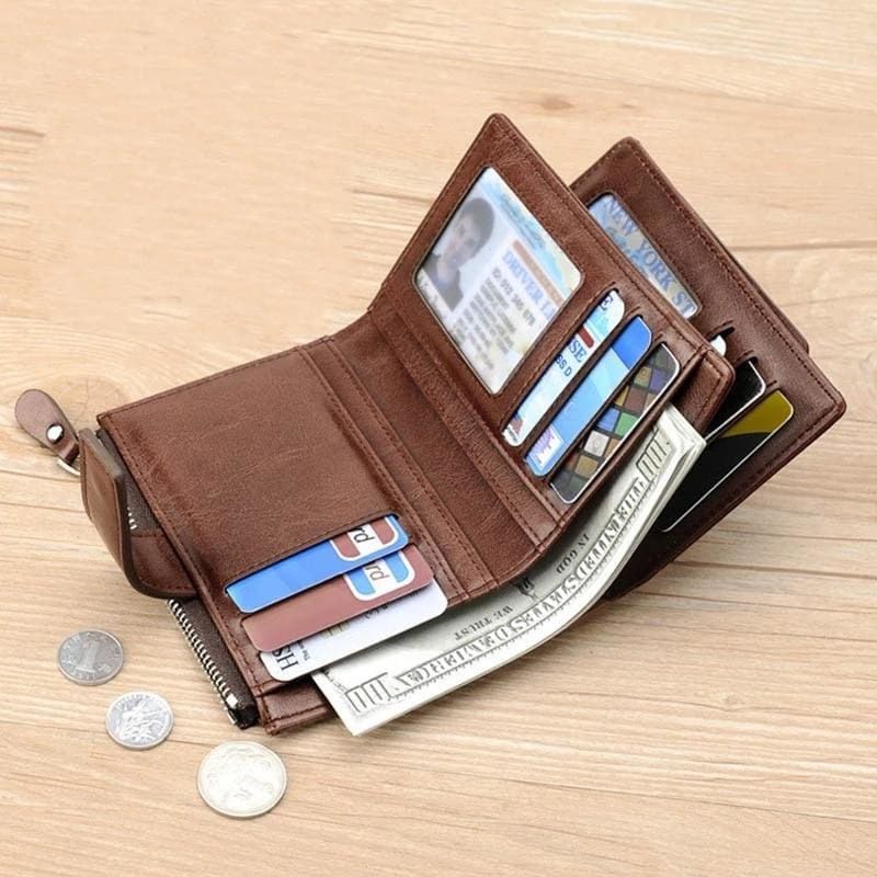 rfid blocking genuine leather wallet