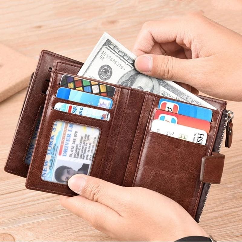 rfid blocking genuine leather wallet