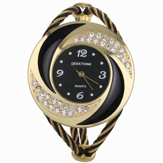 rhinestone diamond whirlwind design women watch gold black