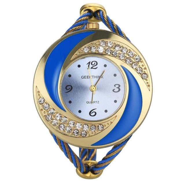 rhinestone diamond whirlwind design women watch gold blue