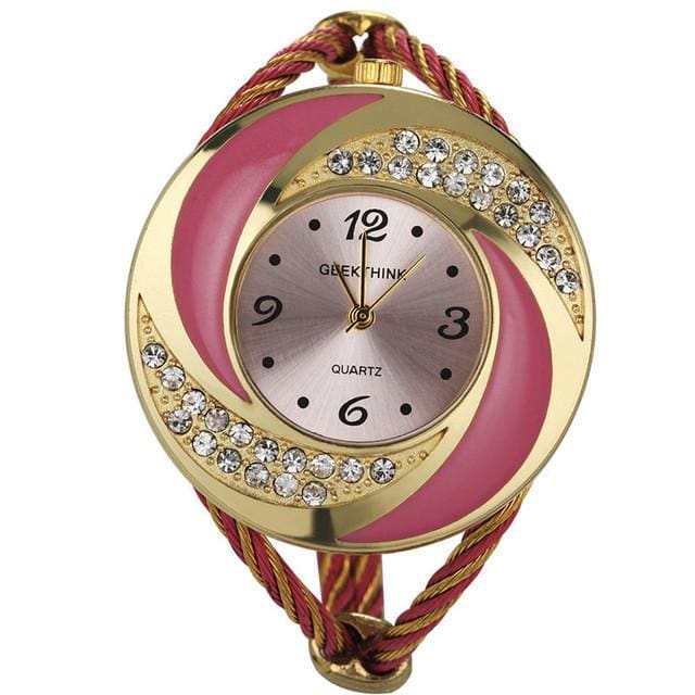 rhinestone diamond whirlwind design women watch gold pink