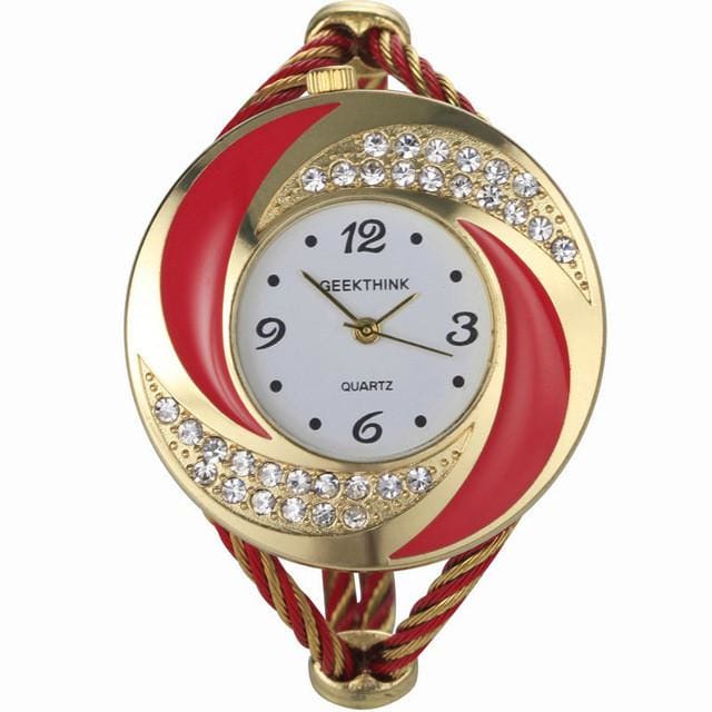 rhinestone diamond whirlwind design women watch gold red
