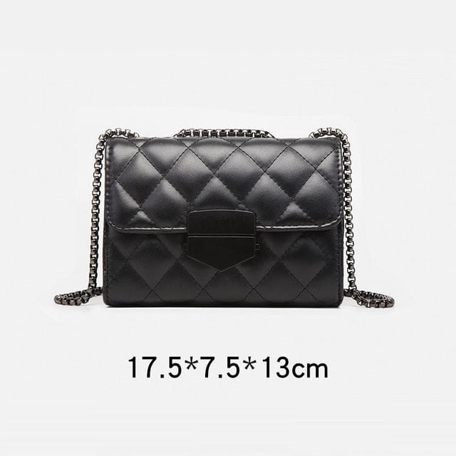 Rhombus Chain Pu Leather Crossbody Luxury Handbags Black-17.5x7.5x13CM HANDBAGS