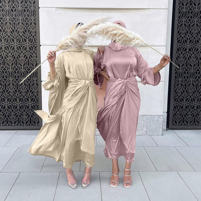Satin Dubai Kaftan Abaya Arabic Muslim Women Dress HIJAB & BURKA