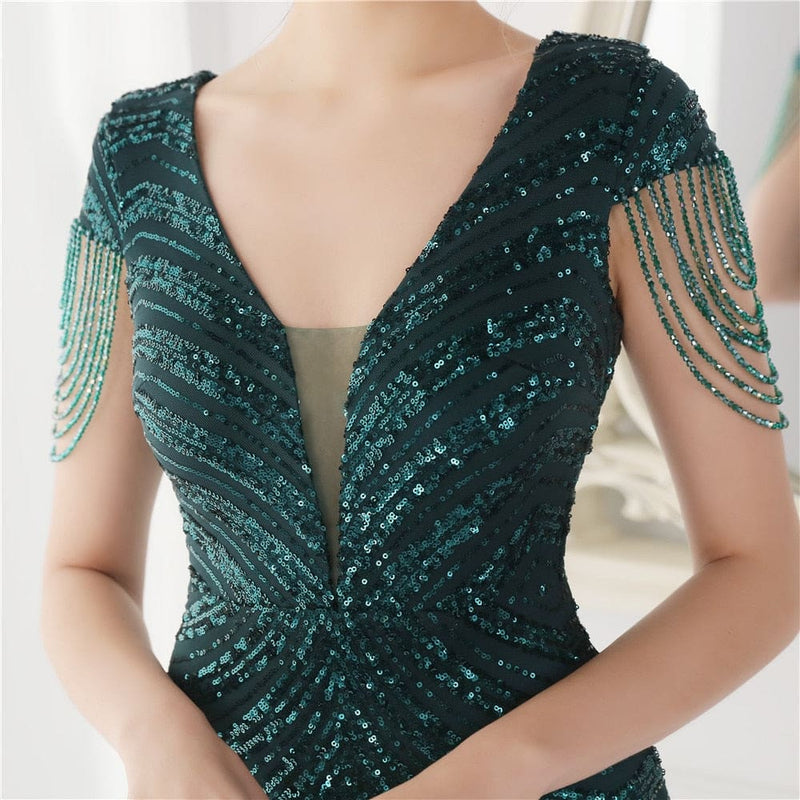 Sequin Beading V Neck Women Evening Dress Dresses