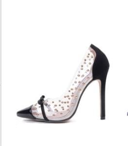 sexy rivets bow retro clear pointed toe super high heels