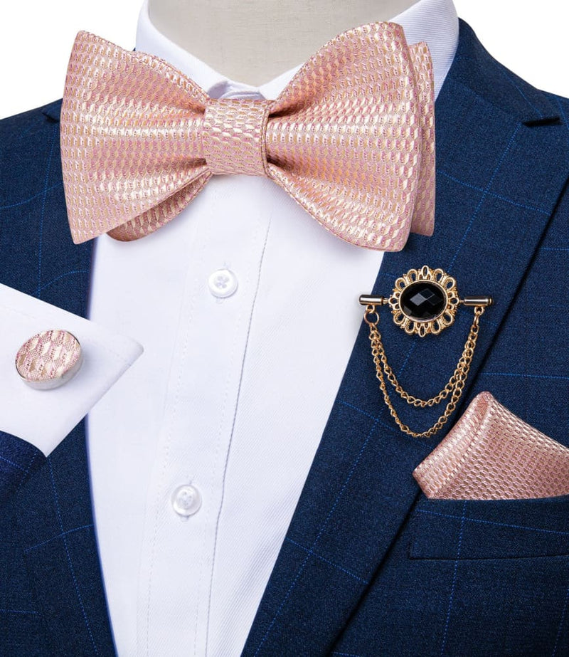 Silk Jacquard Woven Bowtie Hanky Brooch Pin Set BOW TIE