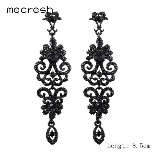 silver color crystal rhinestone bridal drop earrings black
