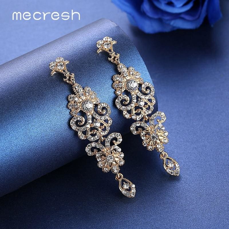 silver color crystal rhinestone bridal drop earrings