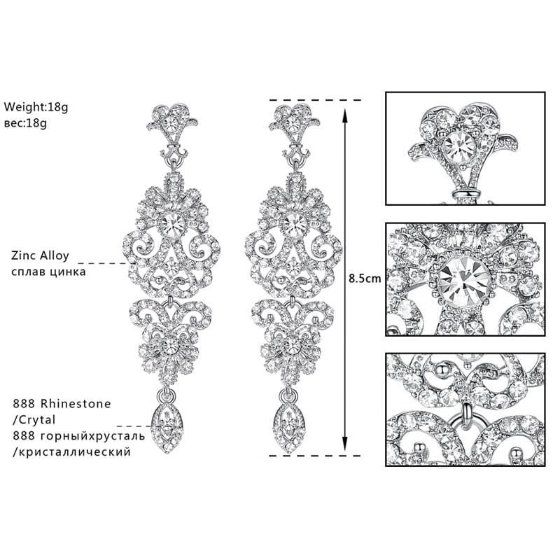silver color crystal rhinestone bridal drop earrings