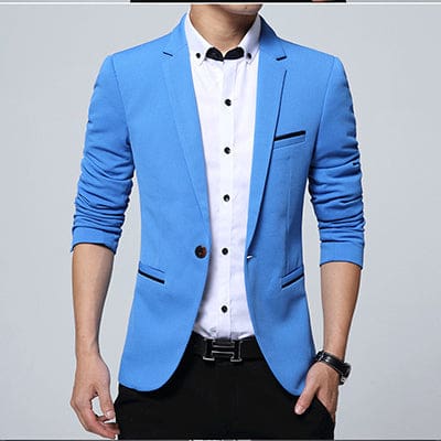 Slim Fit Casual Blazer Suit For Men Sky Blue / 4XL JACKETS