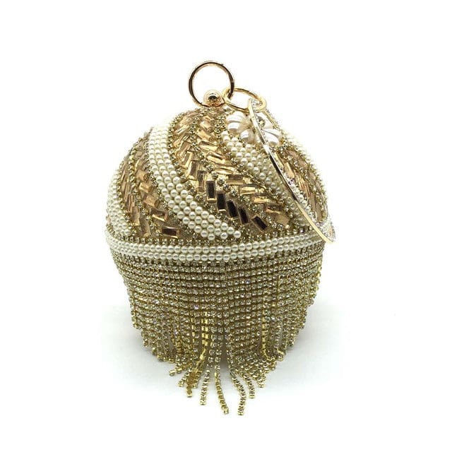 Sliver Diamonds Rhinestone Round Ball Mini Tassels Party Bags For Women Gold C 200003699 HANDBAGS