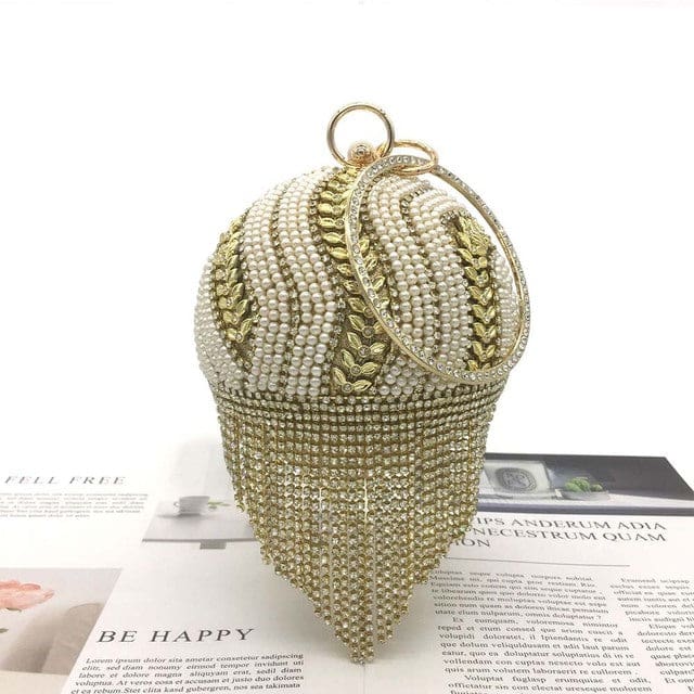 Sliver Diamonds Rhinestone Round Ball Mini Tassels Party Bags For Women Gold D 1052 HANDBAGS