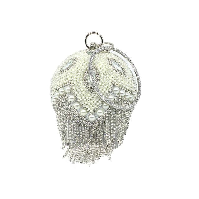 Sliver Diamonds Rhinestone Round Ball Mini Tassels Party Bags For Women Silver H 200002984 HANDBAGS