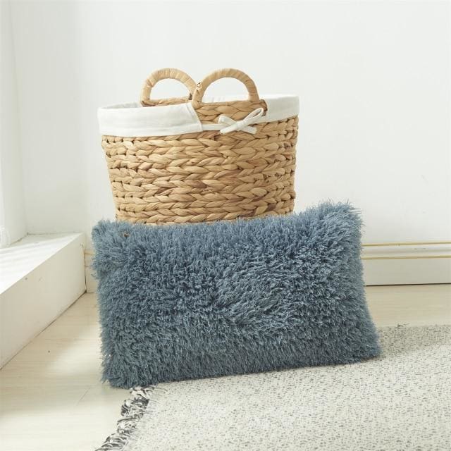 soft fur solid color cushion cover 30x50cm / blue a