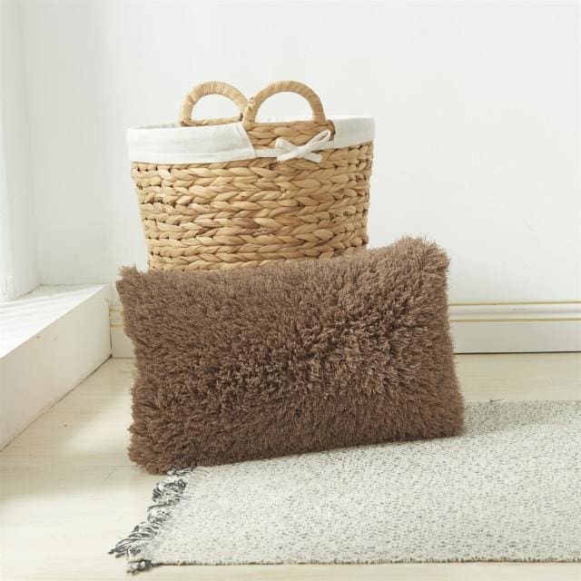 soft fur solid color cushion cover 30x50cm / light brown a