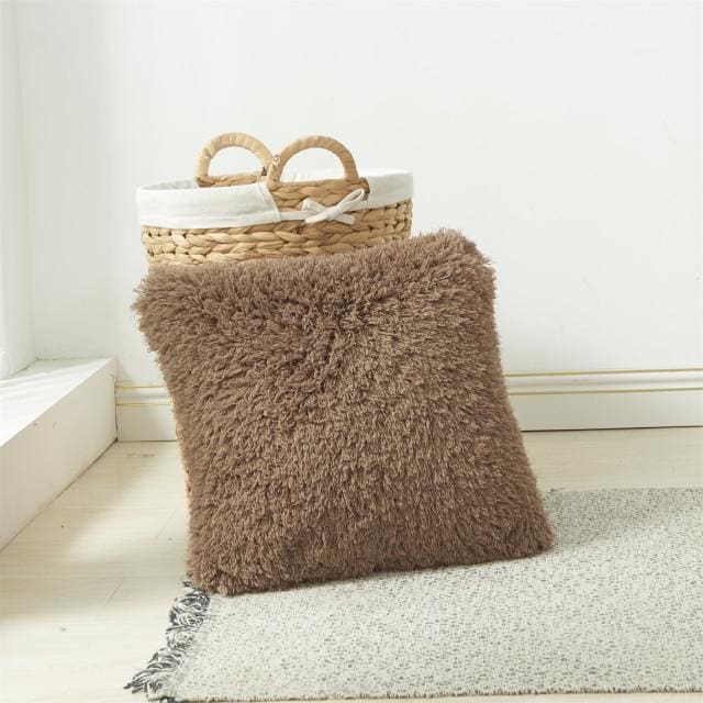 soft fur solid color cushion cover 45x45cm / light brown