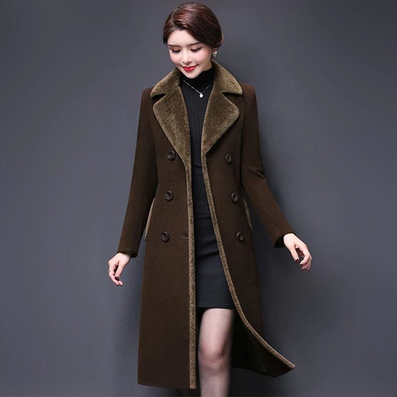 thicken cashmere collar wool blends women coat