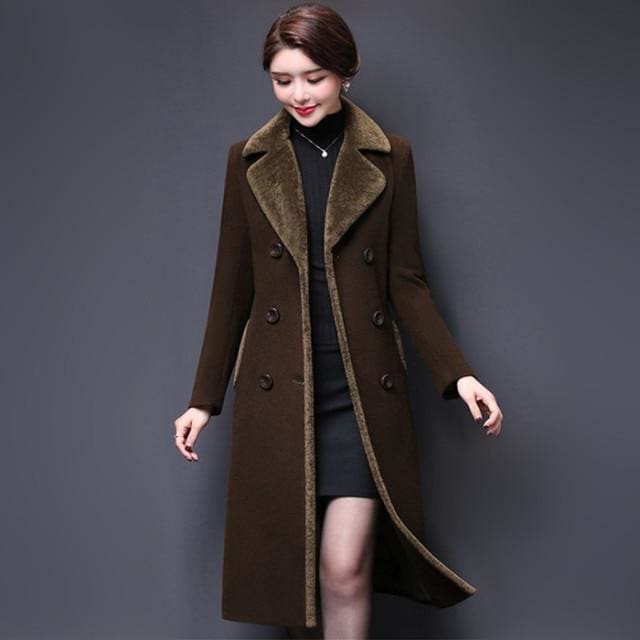 thicken cashmere collar wool blends women coat