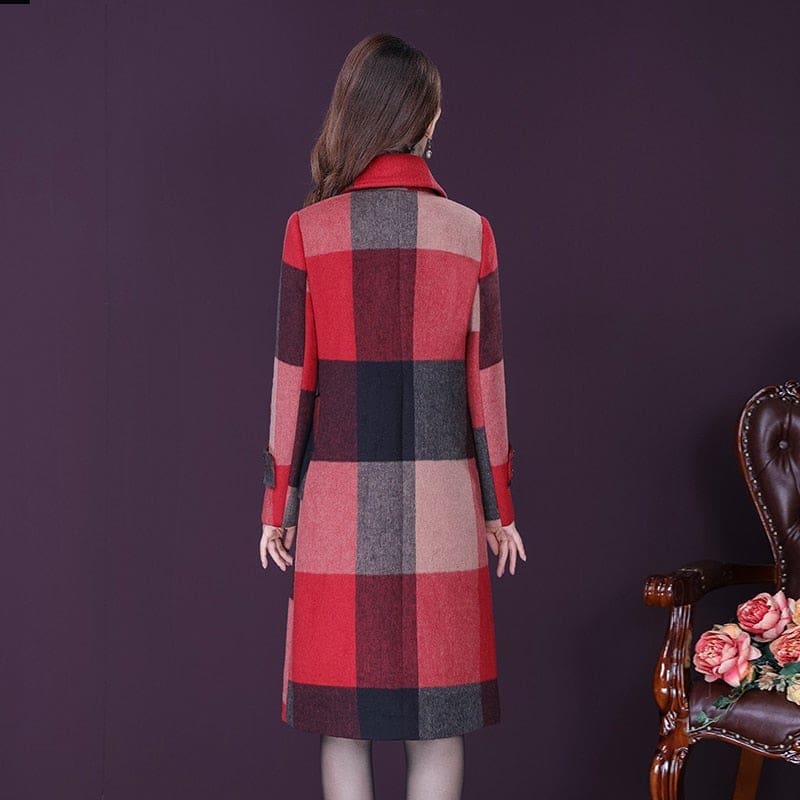 thicken warm wool blends slim long tops outerwear plaid overcoat