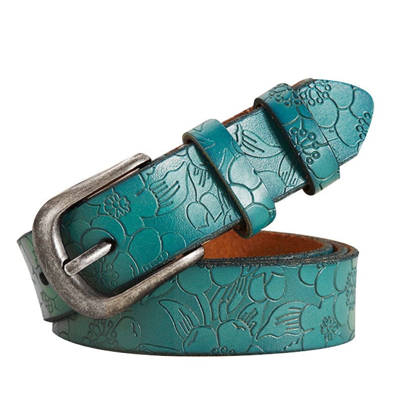 Thin Genuine Leather Floral Carved Women Belt WOMEN BELTS
