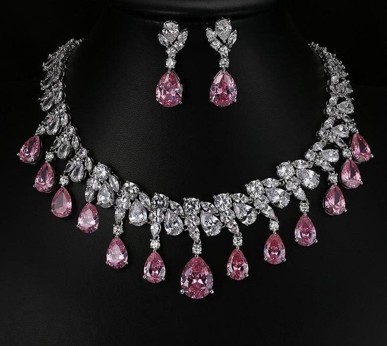 top quality tear drop shape aaa cubic zirconia bridal wedding jewelry sets white gold plated