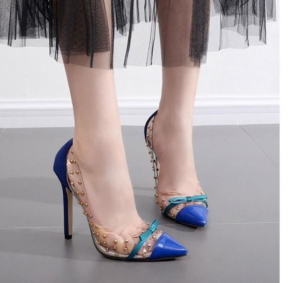 transparent clear pvc rivet bow patchwork sexy high heel