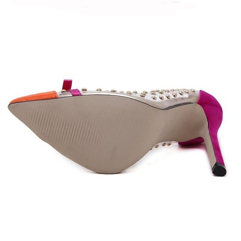transparent clear pvc rivet bow patchwork sexy high heel