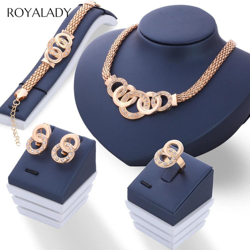 vintage gold jewelry sets necklace earrings bracelet ring for women