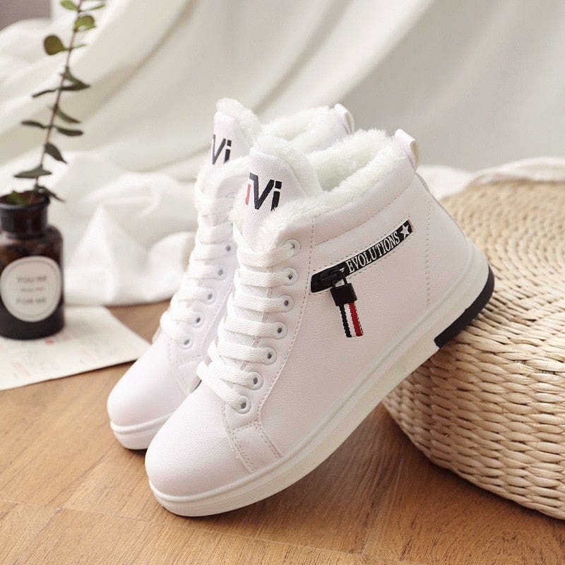 warm pu plush flats lace up winter snow boots for women