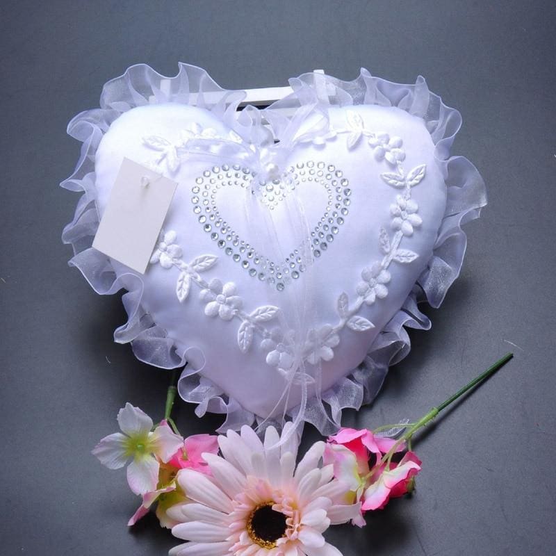 wedding ring pillow lace crystal rose heart ring box holder