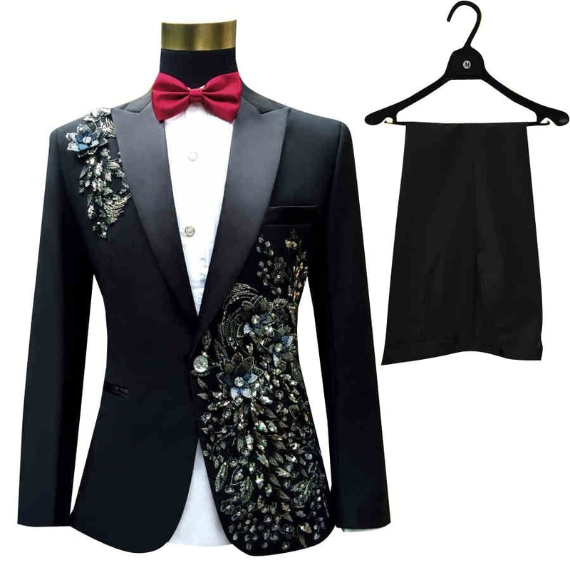 wedding sequins tuxedo male singer blazer slim fit