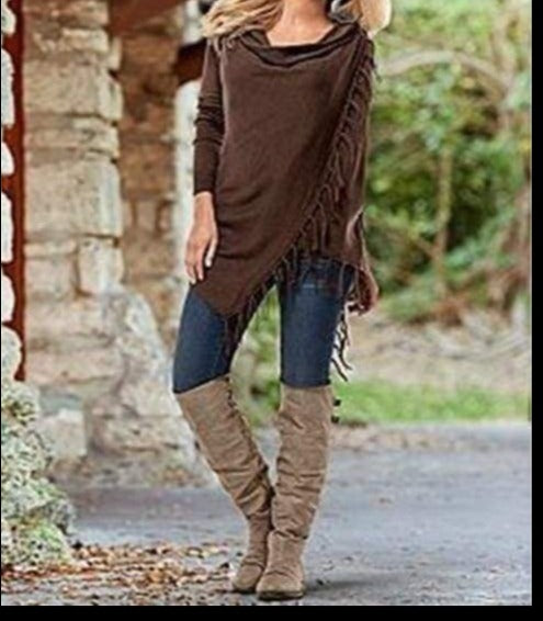 women casual loose long sleeve irregular hem tassel cardigan