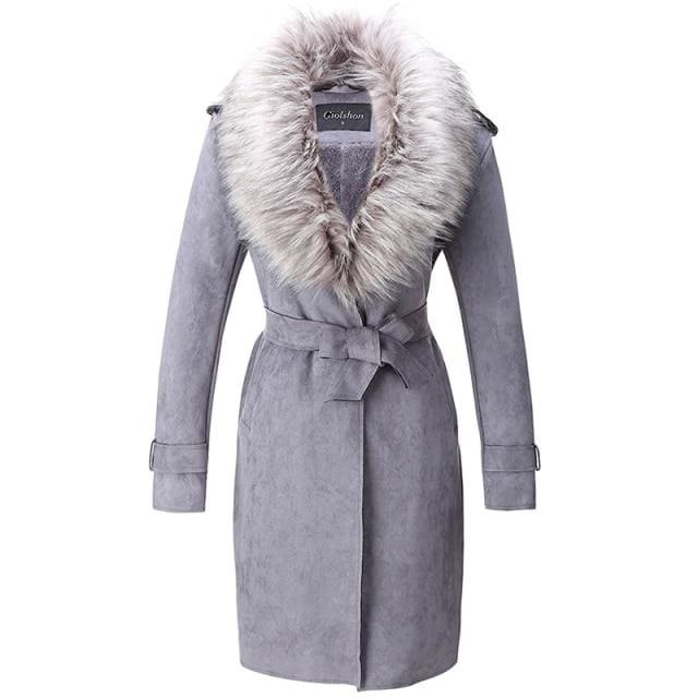 women faux suede long jacket