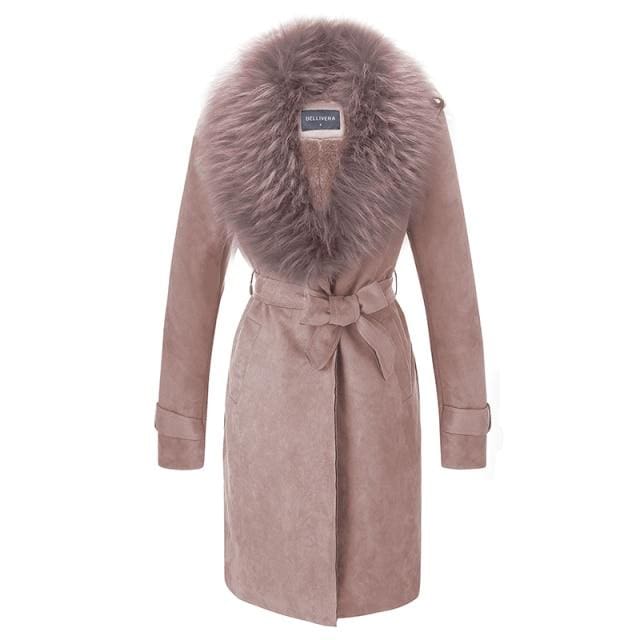 women faux suede long jacket