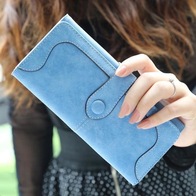 women luxury brand leather wallet sky blue a