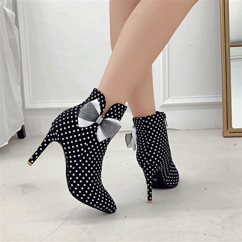 women pointed toe zipper thin heel ankle boots
