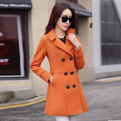 woolen slim fit double breasted women outwear