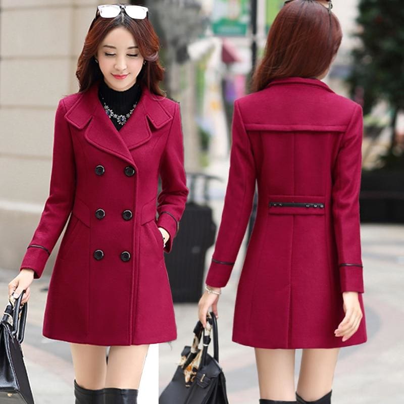 woolen slim fit double breasted women outwear