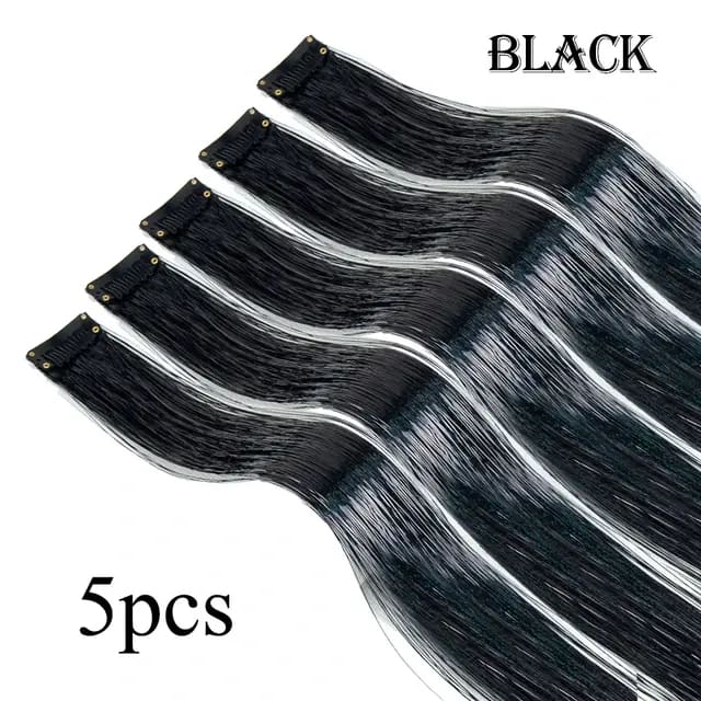 5Pcs/Pack Sparkle Clip In Hair Extensions Black / 19.5inches