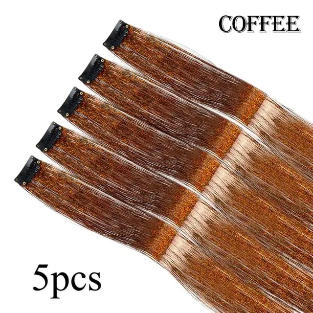 5Pcs/Pack Sparkle Clip In Hair Extensions Coffee / 19.5inches