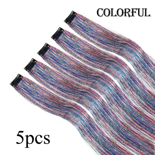 5Pcs/Pack Sparkle Clip In Hair Extensions Colorful / 19.5inches