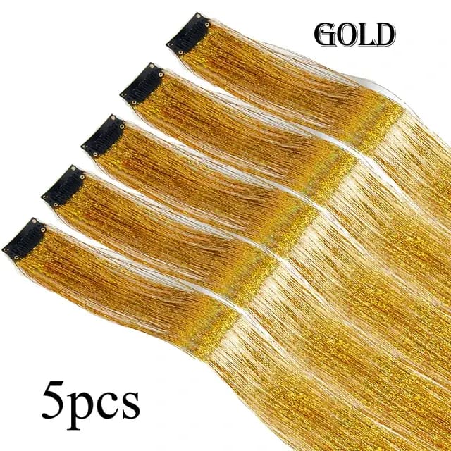 5Pcs/Pack Sparkle Clip In Hair Extensions Gold / 19.5inches
