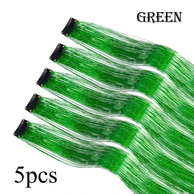 5Pcs/Pack Sparkle Clip In Hair Extensions Green / 19.5inches