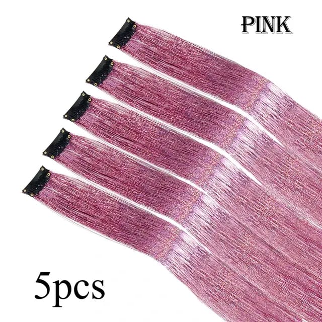 5Pcs/Pack Sparkle Clip In Hair Extensions Pink / 19.5inches