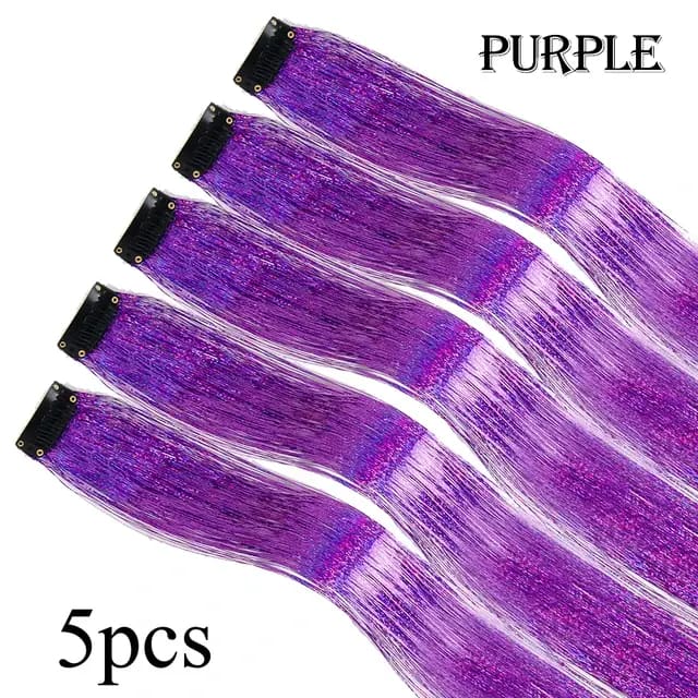 5Pcs/Pack Sparkle Clip In Hair Extensions Purple / 19.5inches