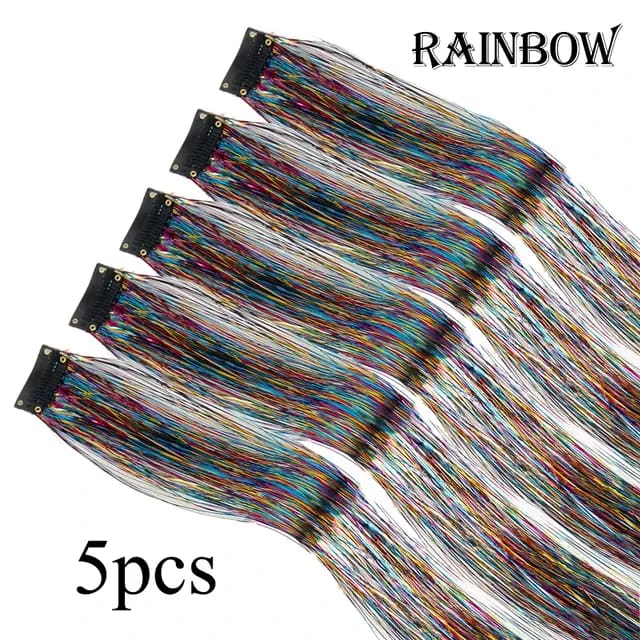 5Pcs/Pack Sparkle Clip In Hair Extensions Rainbow / 19.5inches