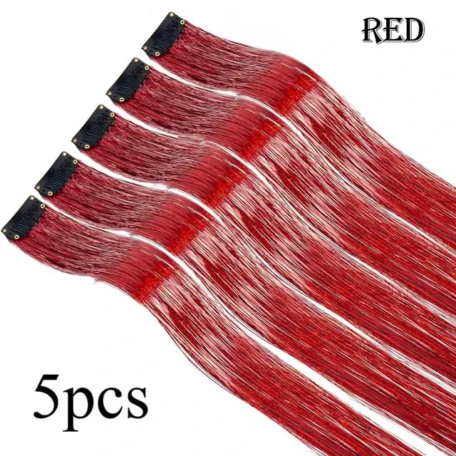 5Pcs/Pack Sparkle Clip In Hair Extensions Red / 19.5inches